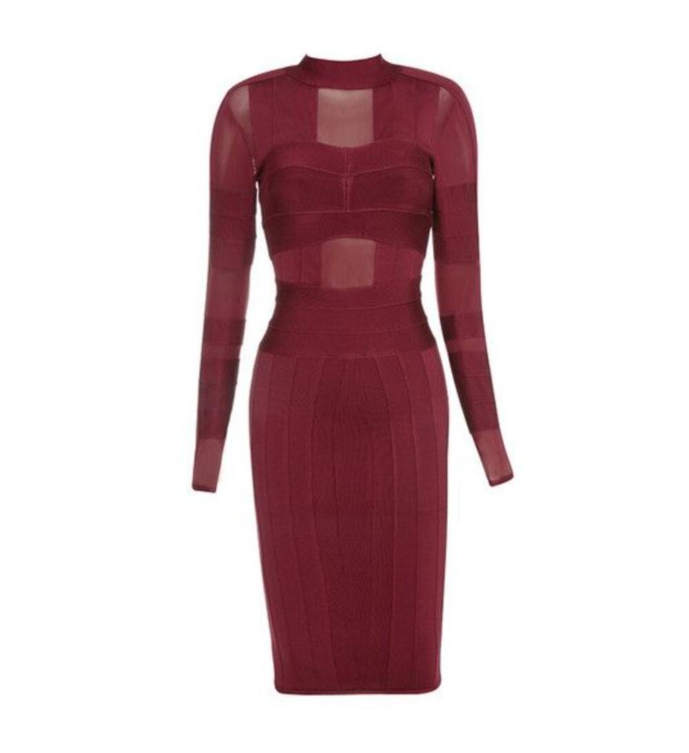 House of CB Bandage Red Maiko Long Sleeve Midi Dress Size Small